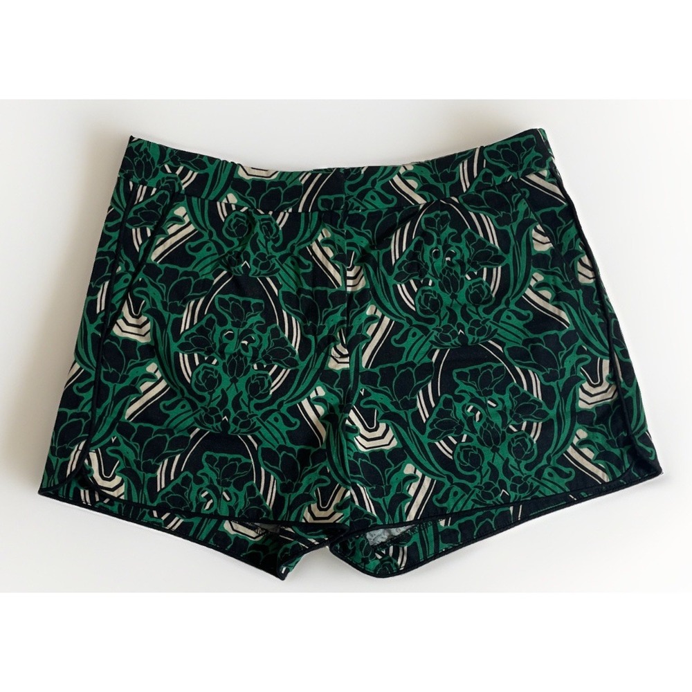 J.Crew Shorts Womens 4 Green Black Floral Print Jacquard Chino Casual Summer